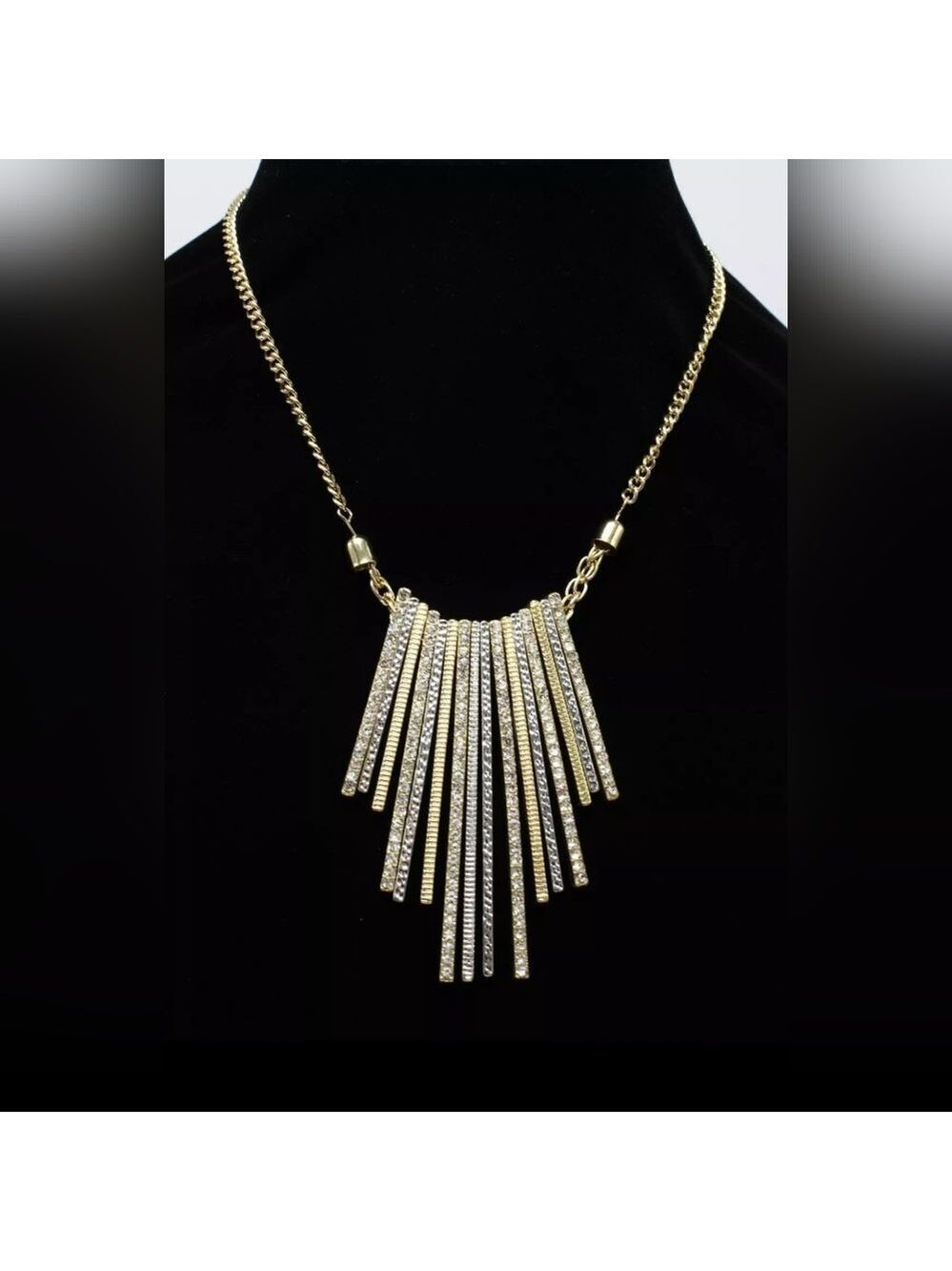 Gold & Silver Pave Rhinestone Pendant Necklace by INC. 16.5"+3" NWT